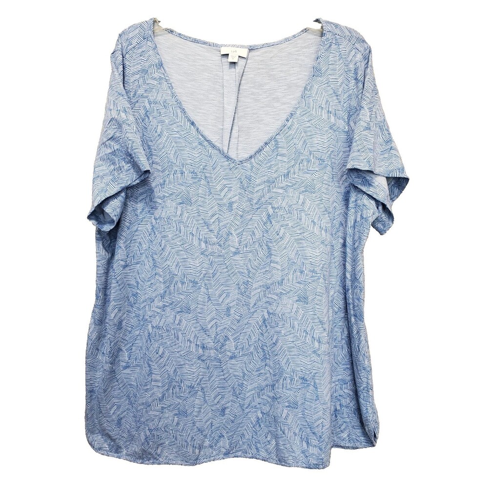 J Jill Cotton/Tencel Blue Leaf Print V-Neck Short Sleeve Top Size 2X